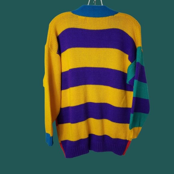 Stitches-Ok Vtg Striped Cardigan Sweater With Pockets Multicolor Small Petite - Picture 2 of 8